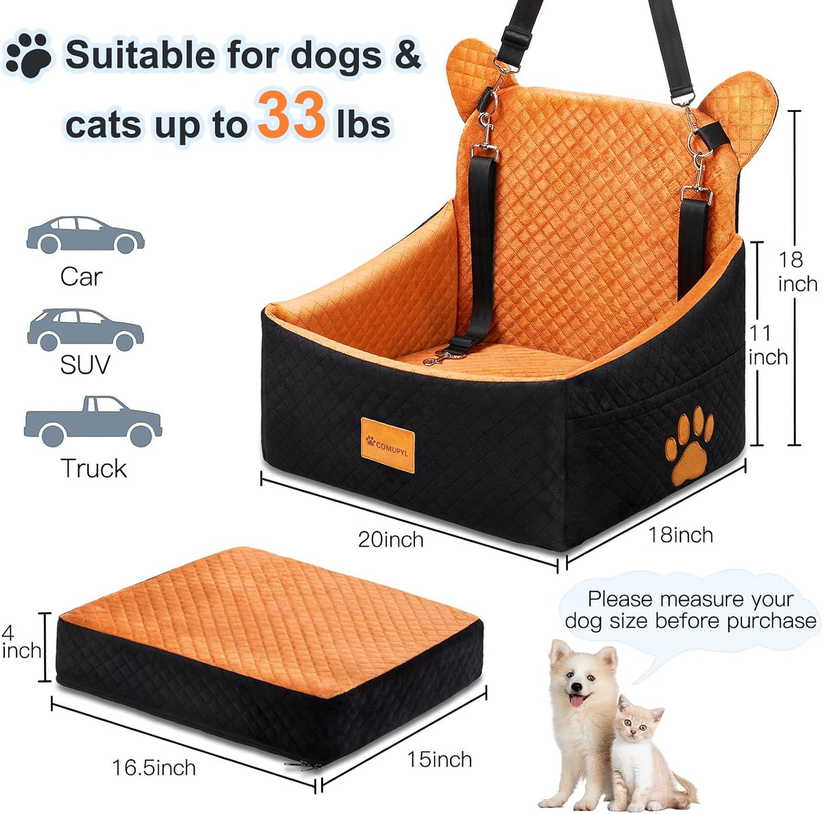 dog car seats for small/medium dogs up to, side view