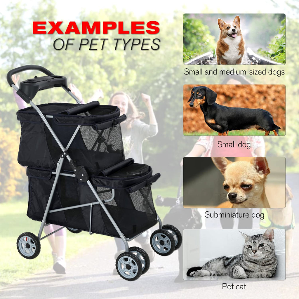hcy double pet stroller for cats & dogs, side view
