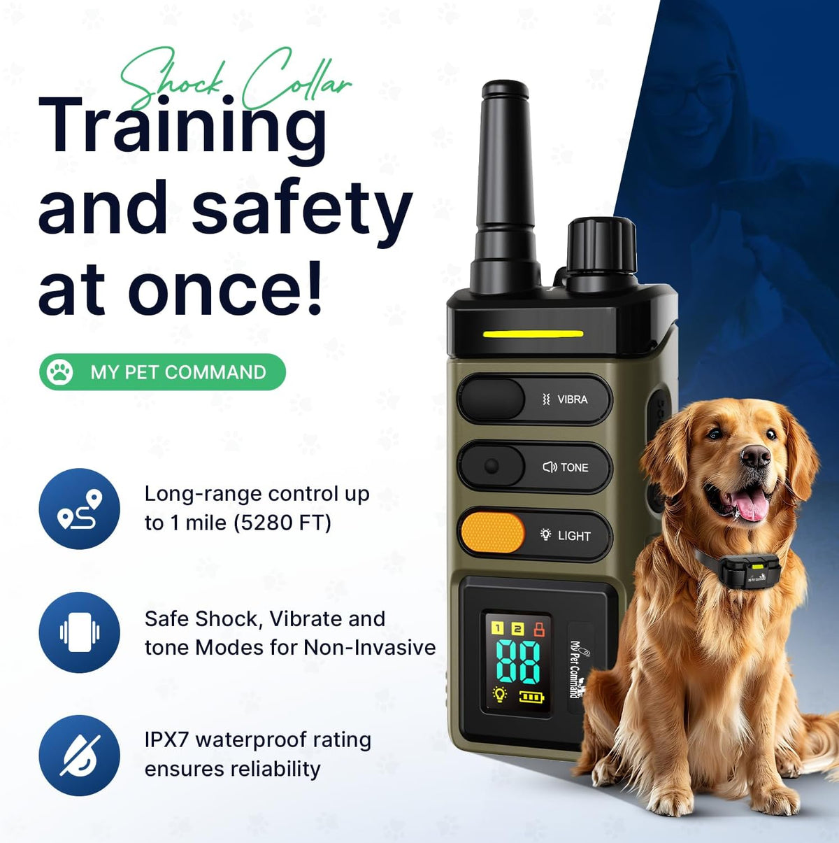 my pet command long range dog training collar shown in use