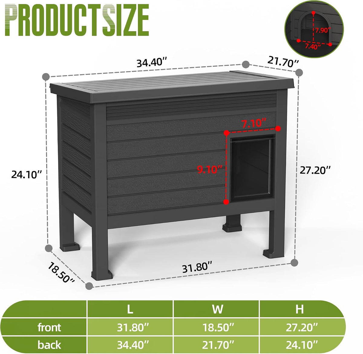 drato indoor & outdoor resin dog house with, side view
