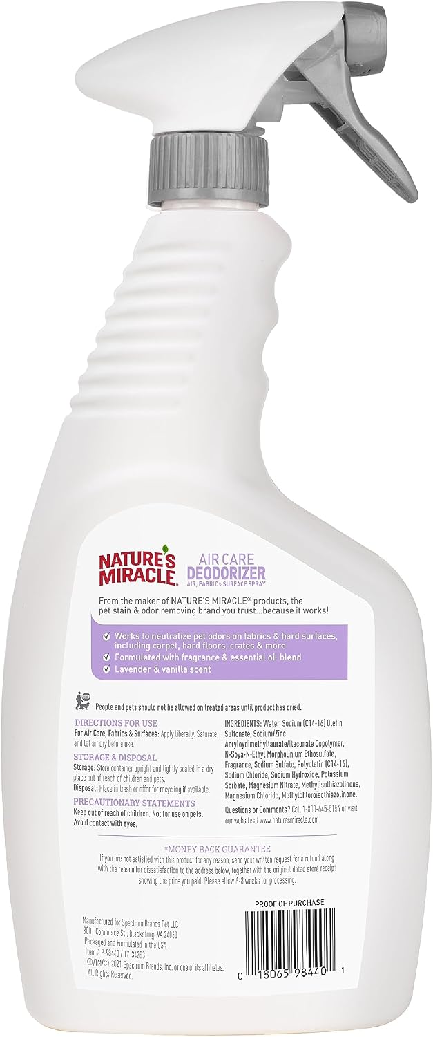 nature's miracle air care spray for multiple surfaces shown in use