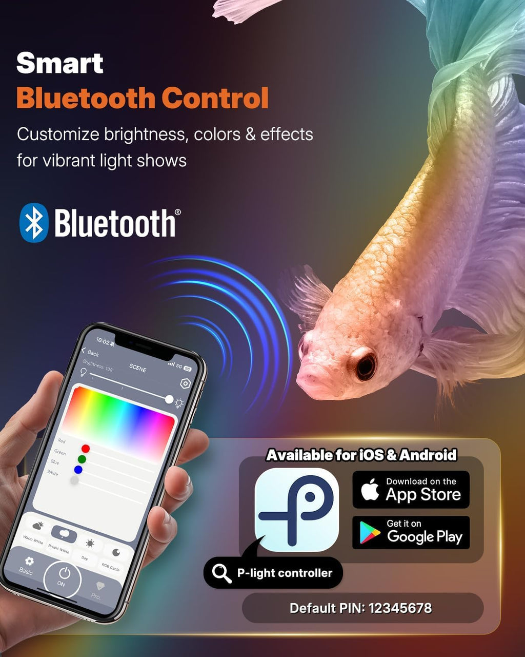 pawfly aquarium light with bluetooth for plants, 8w shown in use