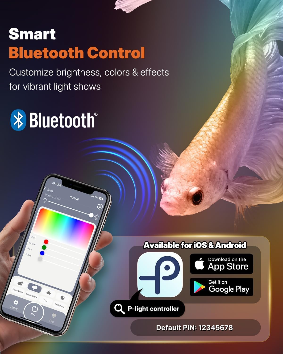 pawfly aquarium light with bluetooth for plants, 8w shown in use