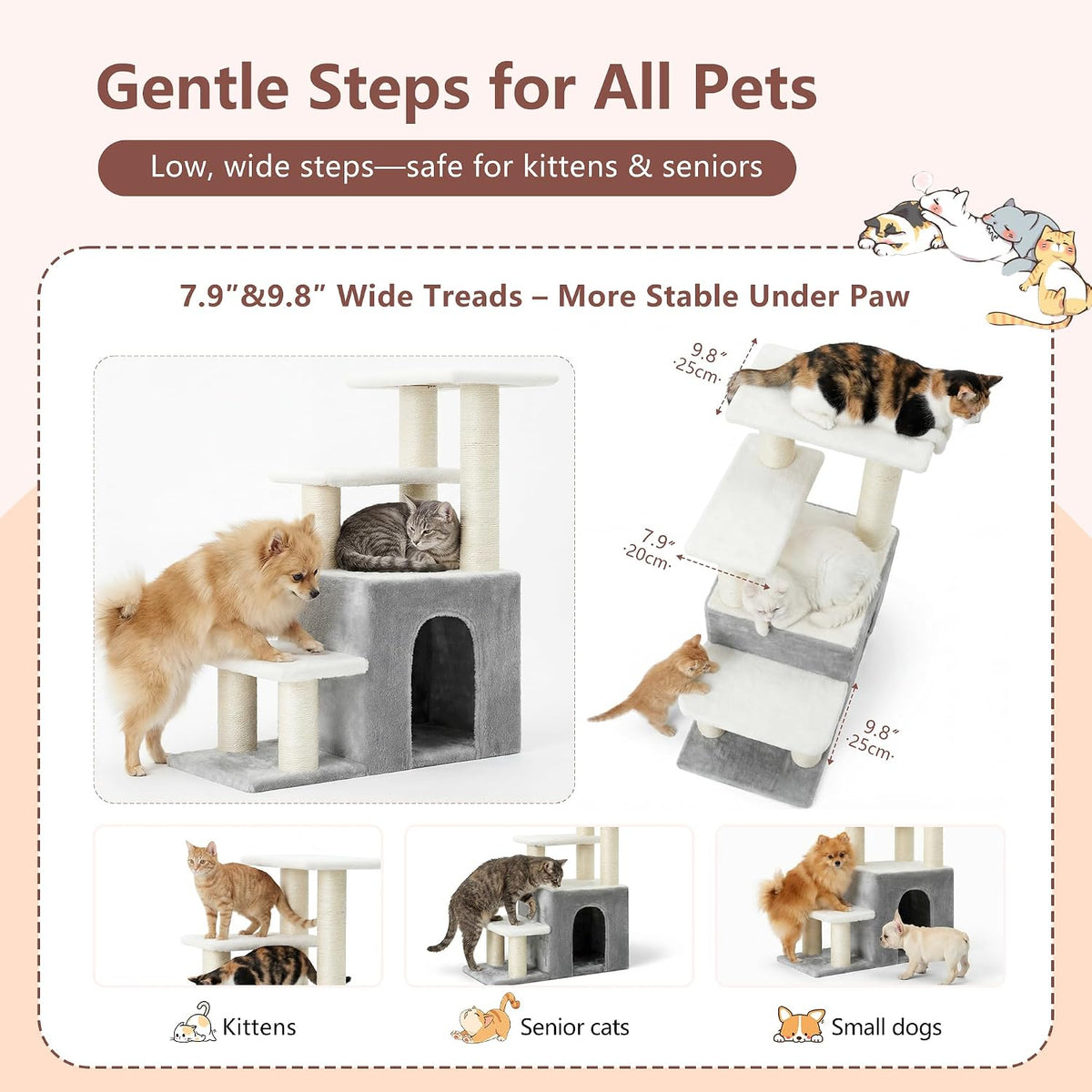 heybly cat scratching post, pet steps for indoor, close-up detail