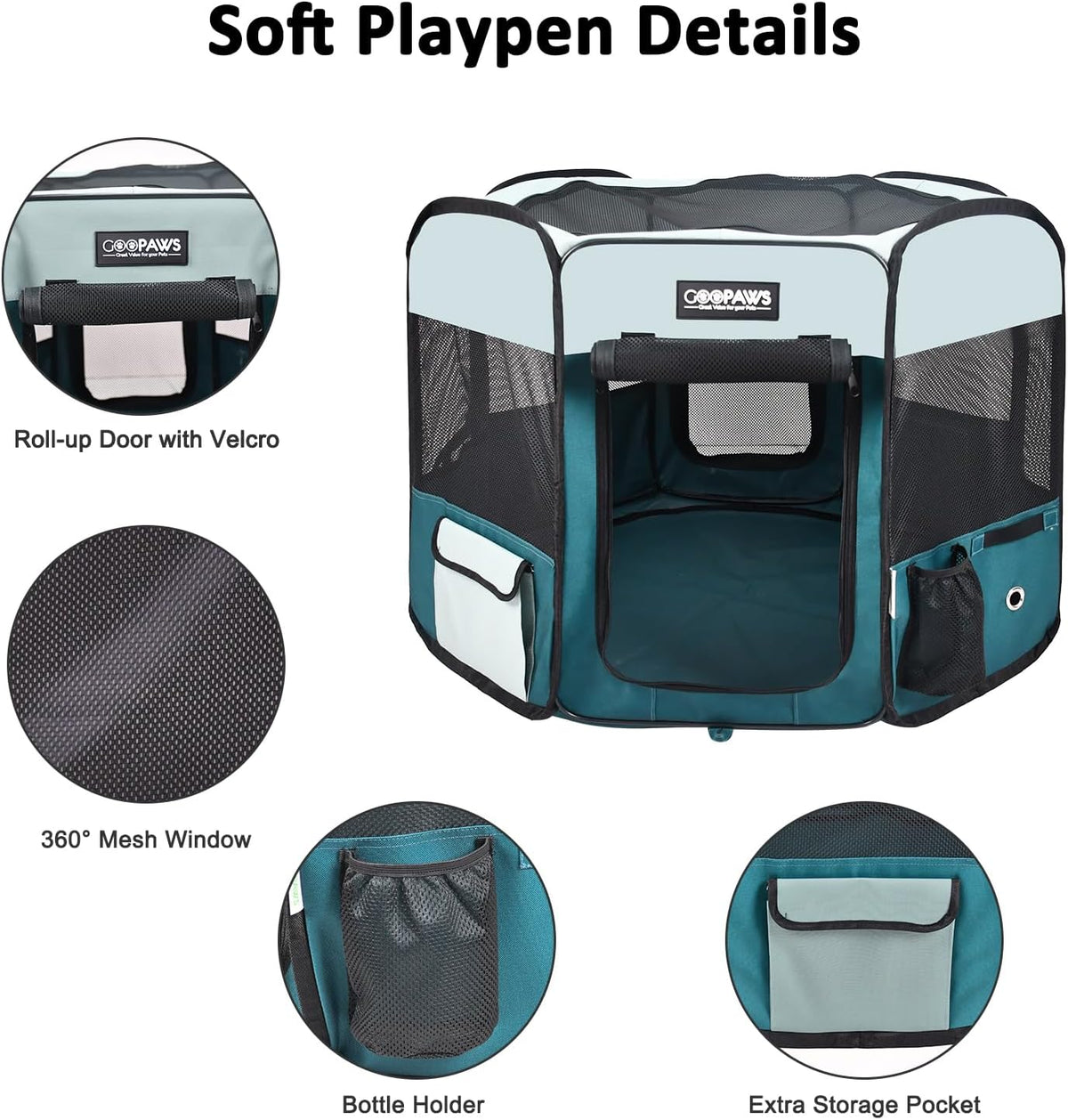 jespet soft dog playpen, portable pet exercise pen, side view