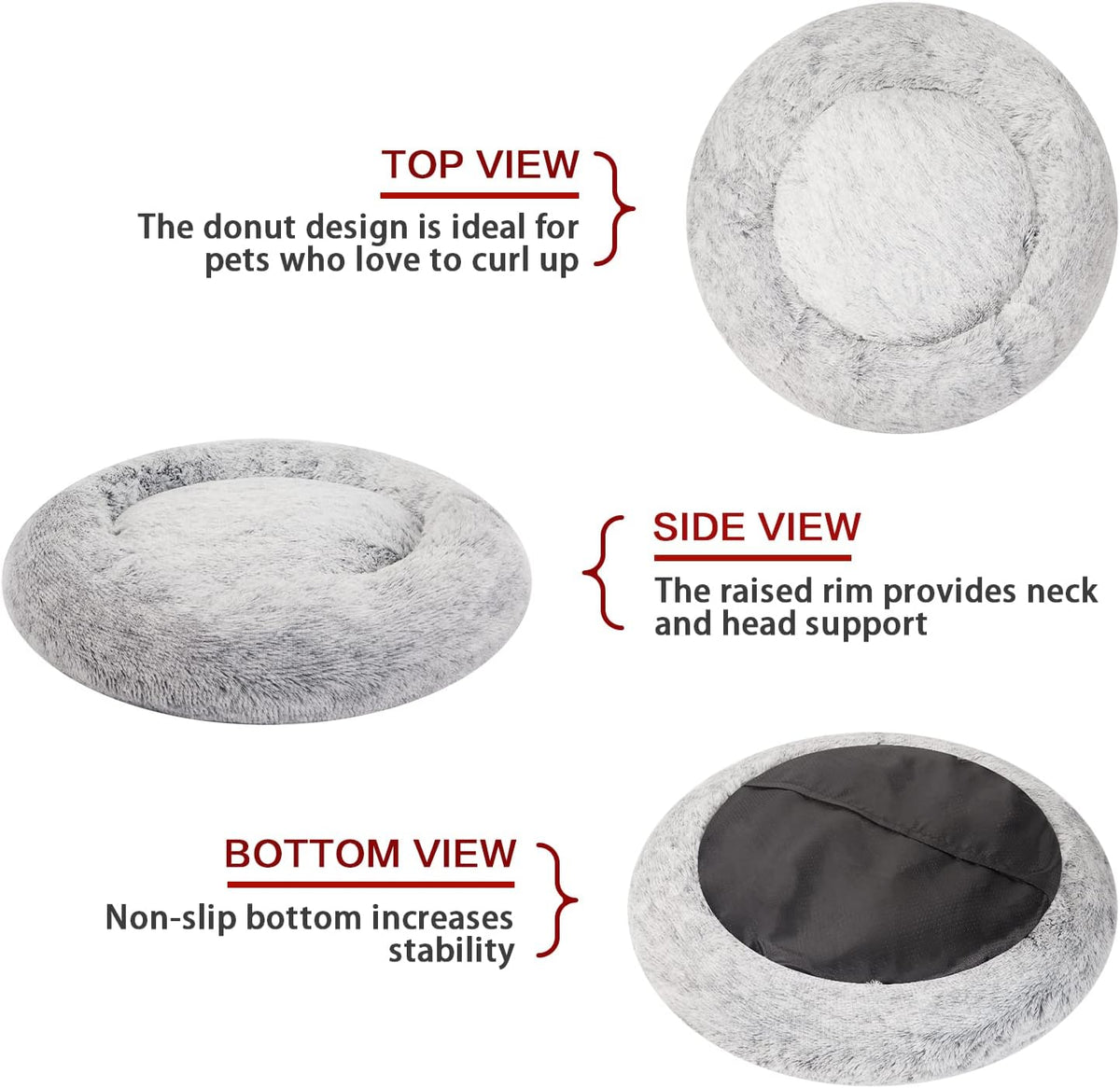 bedfolks calming fluffy donut dog bed for large, side view