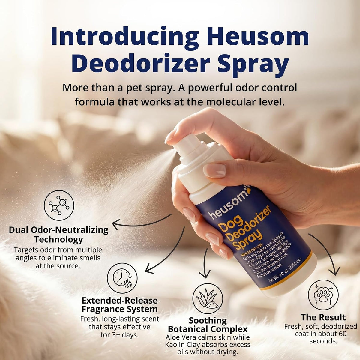 pet deodorizer spray for odor control, close-up detail