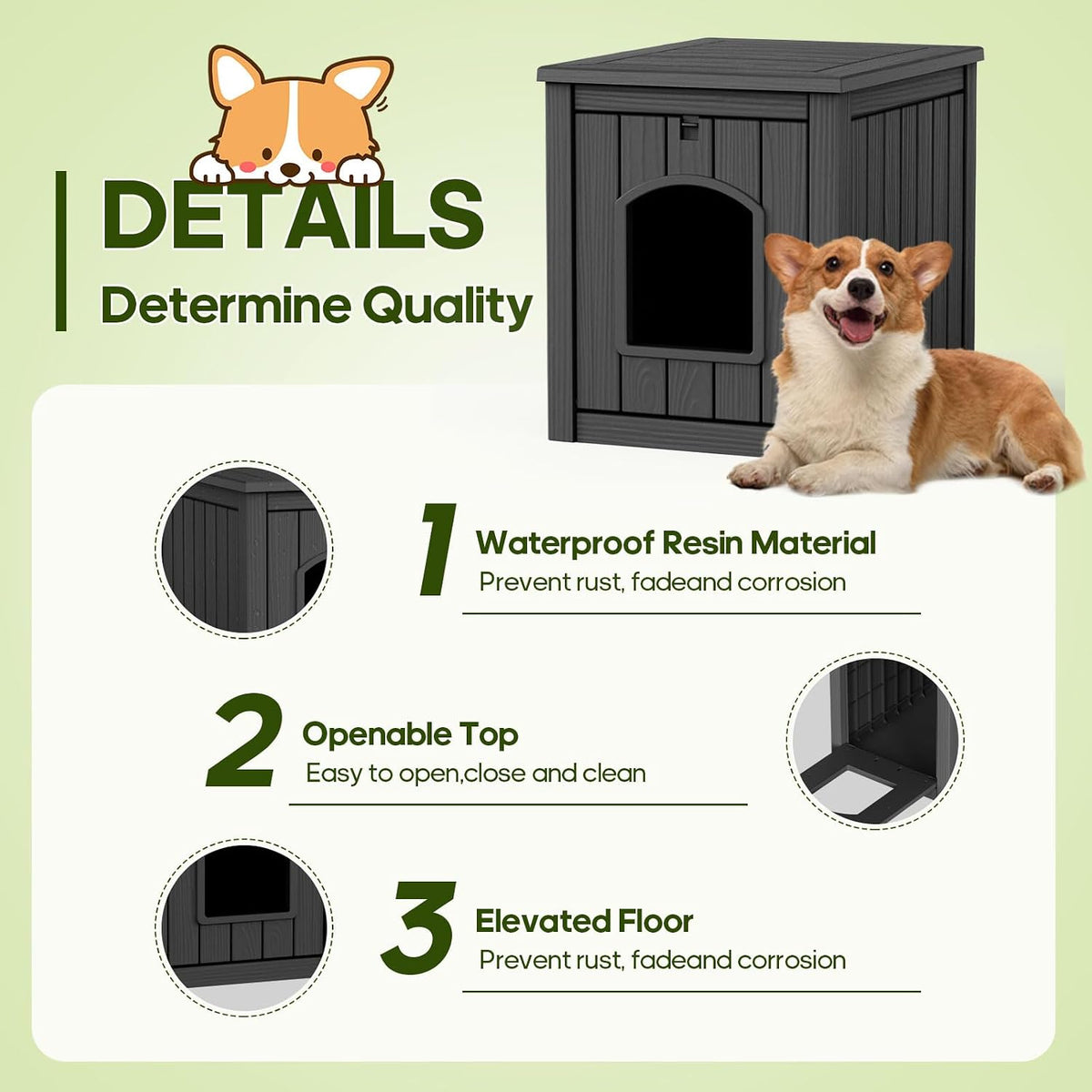 drato outdoor indoor dog house, black, medium showing dimensions