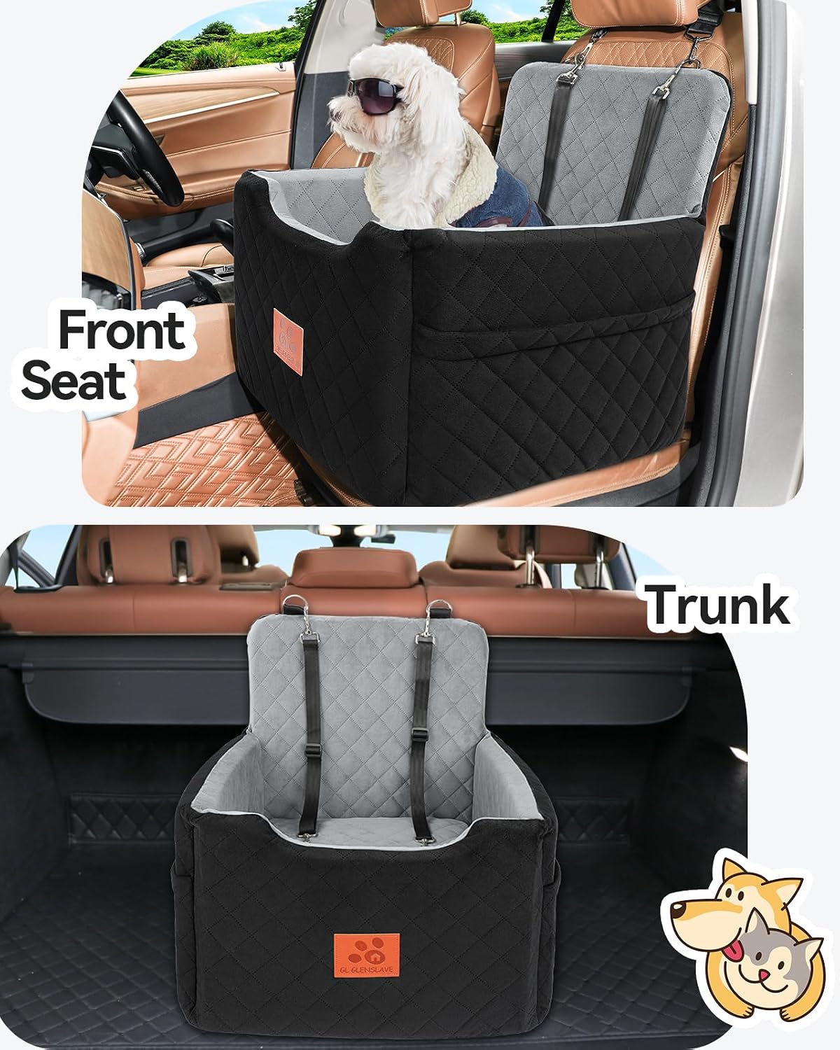 gl glenslave dog car seat for small/medium dogs shown in use
