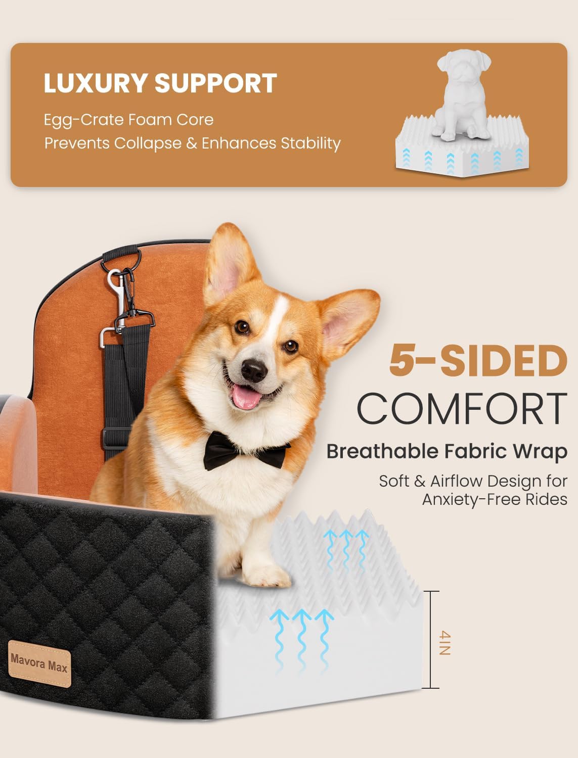 dog car seat booster for small/medium dogs up, side view