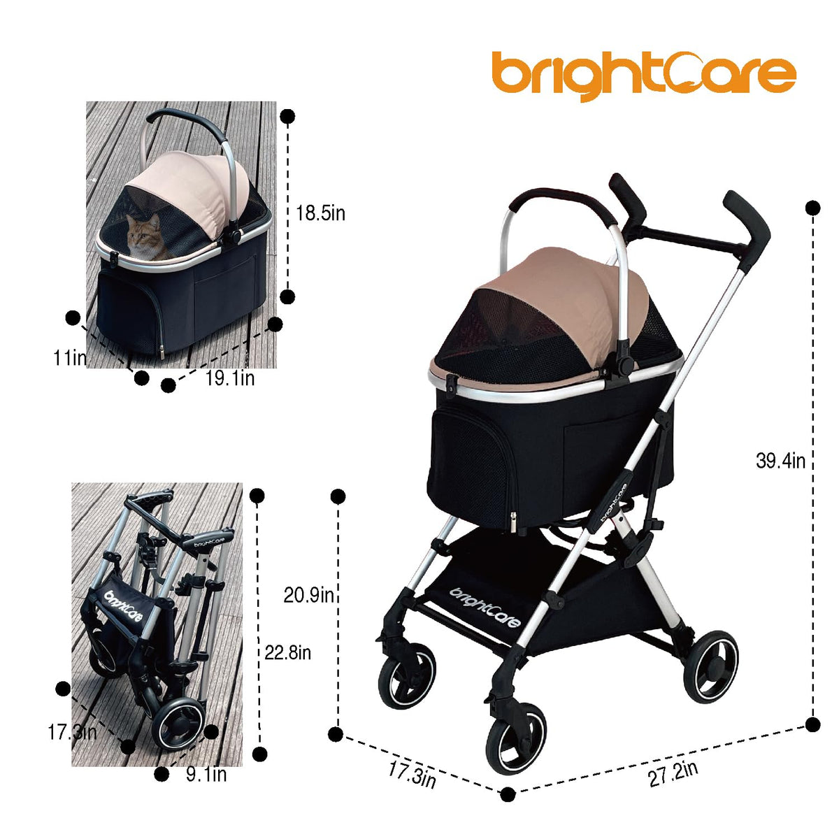 small pet stroller for dogs & cats under, close-up detail