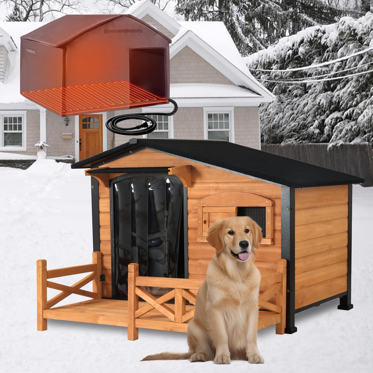 heated dog house for outdoor use with matel, main product view
