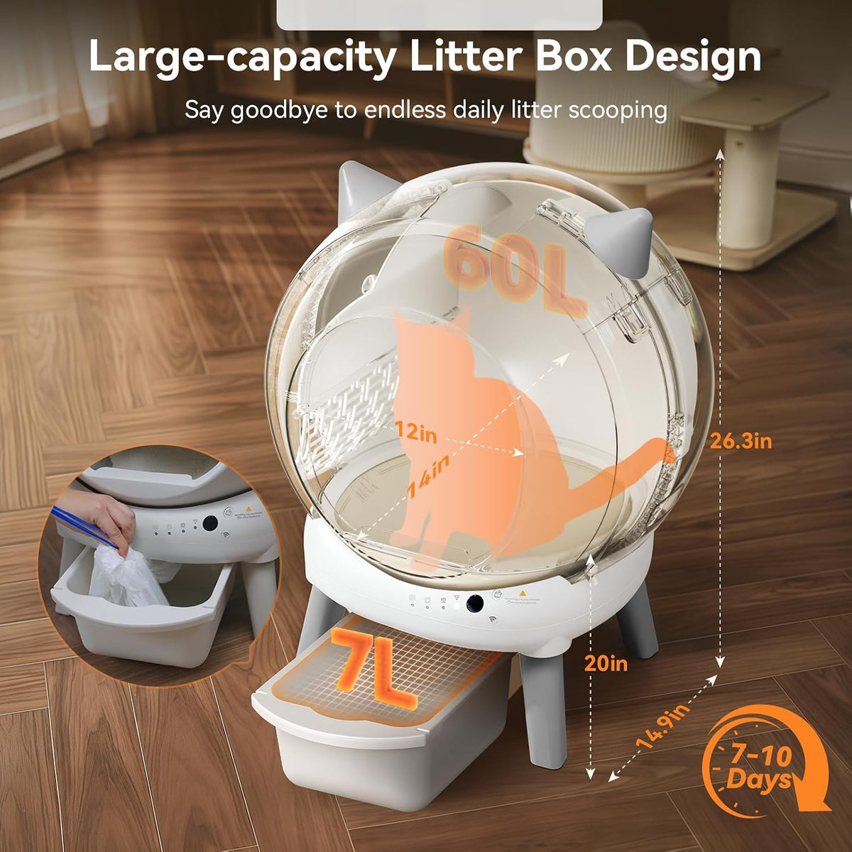 self cleaning automatic cat litter box e2 smart, close-up detail