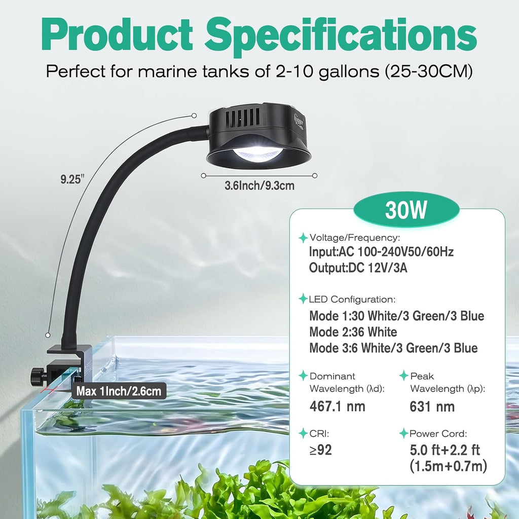 hygger clip on led aquarium light, 24/7 cycle, close-up detail