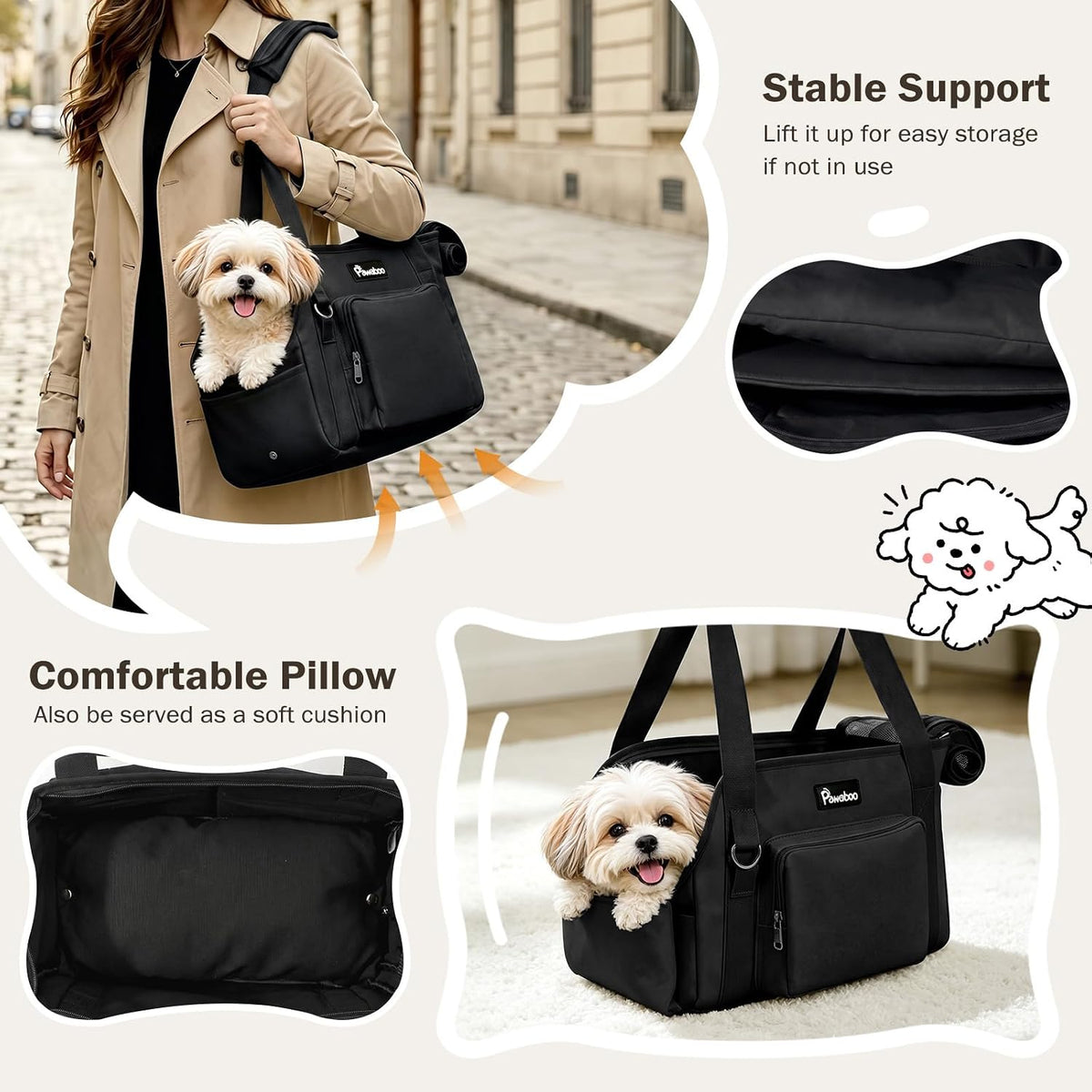 pawaboo dog purse carrier for small dogs,under 9 showing dimensions