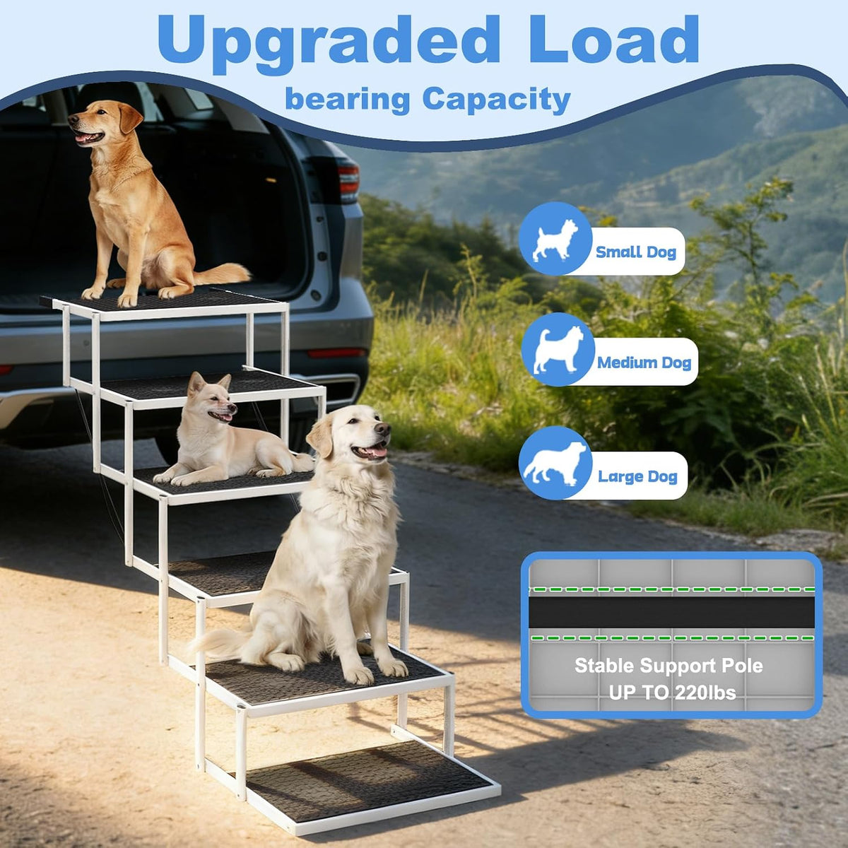 dog steps for car & suv – 6-step, close-up detail