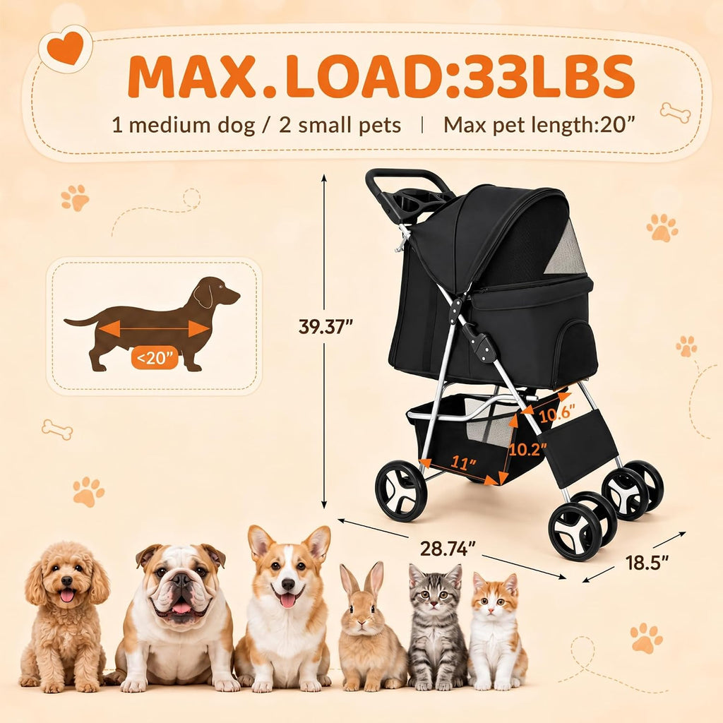 zeny foldable pet stroller, cat/dog stroller with 4 on a desk or shelf