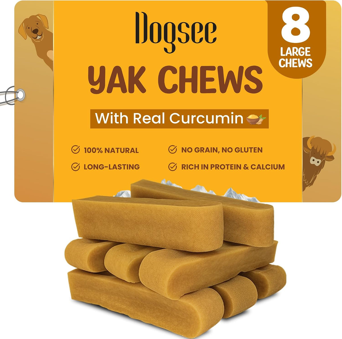 dogsee himalayan yak cheese dog chews with turmeric/curcumin, main product view