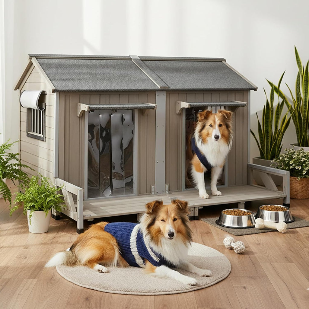 extra large outdoor dog house with balcony, weatherproof, main product view