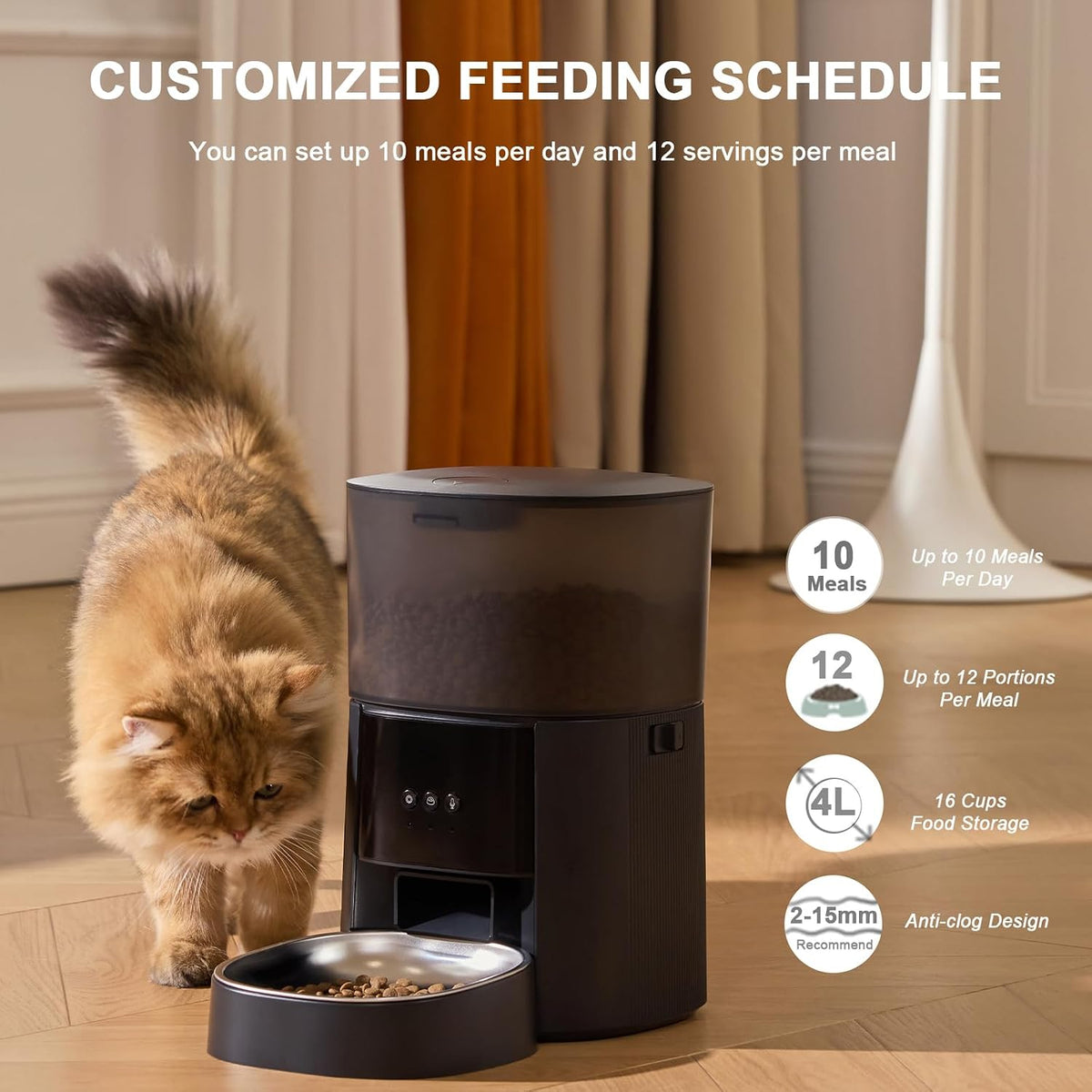 automatic cat feeder wifi with app control, voice shown in use