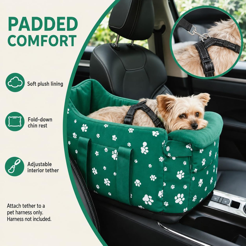 center console dog car seat safe travel for shown in use