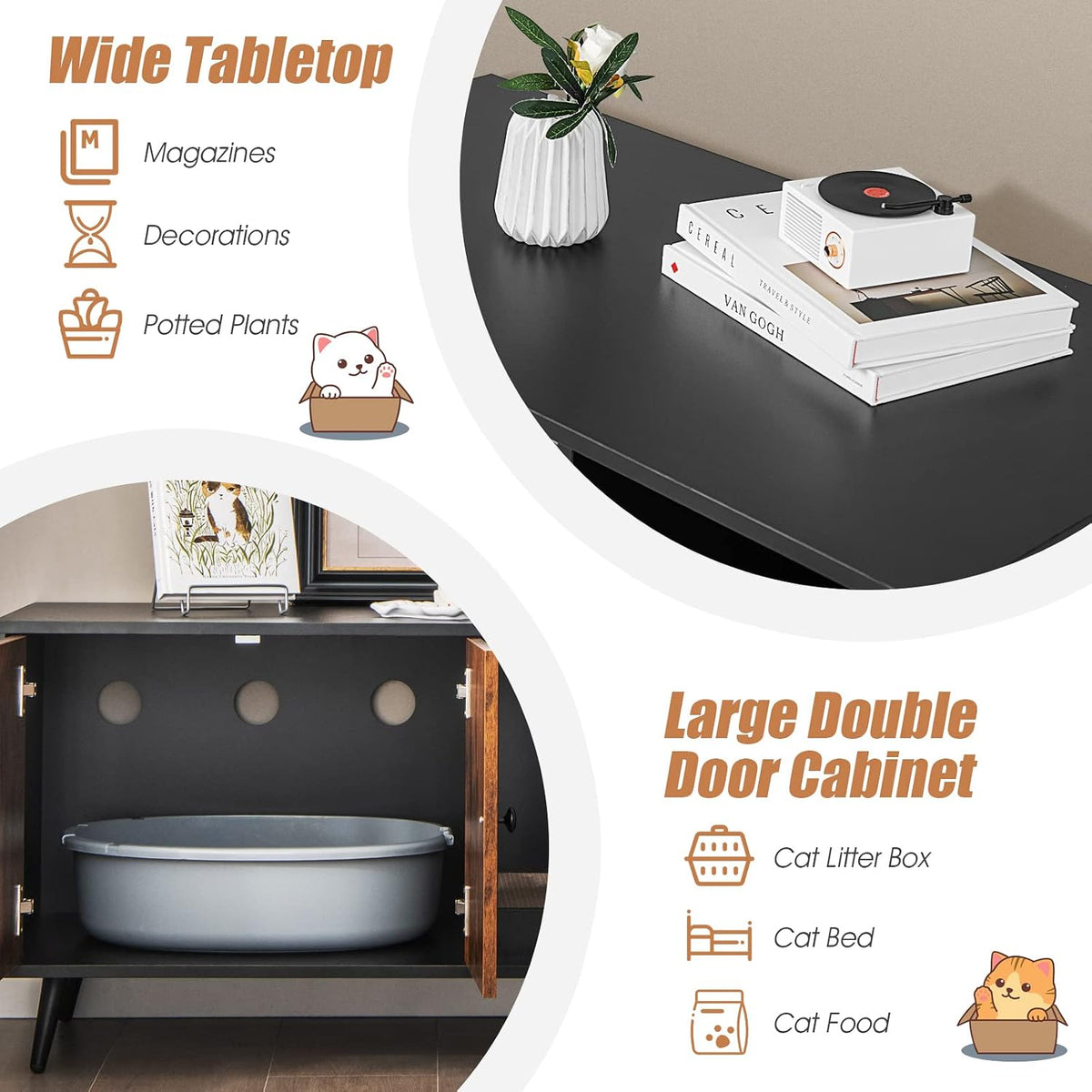 petsite litter box enclosure, wooden hidden litter box, close-up detail