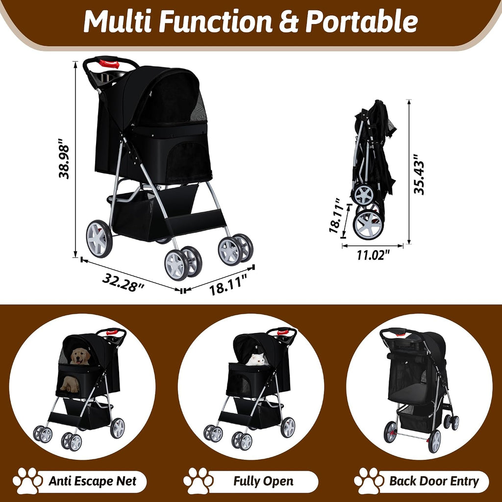 foldable pet stroller 4 wheels for small medium shown in use