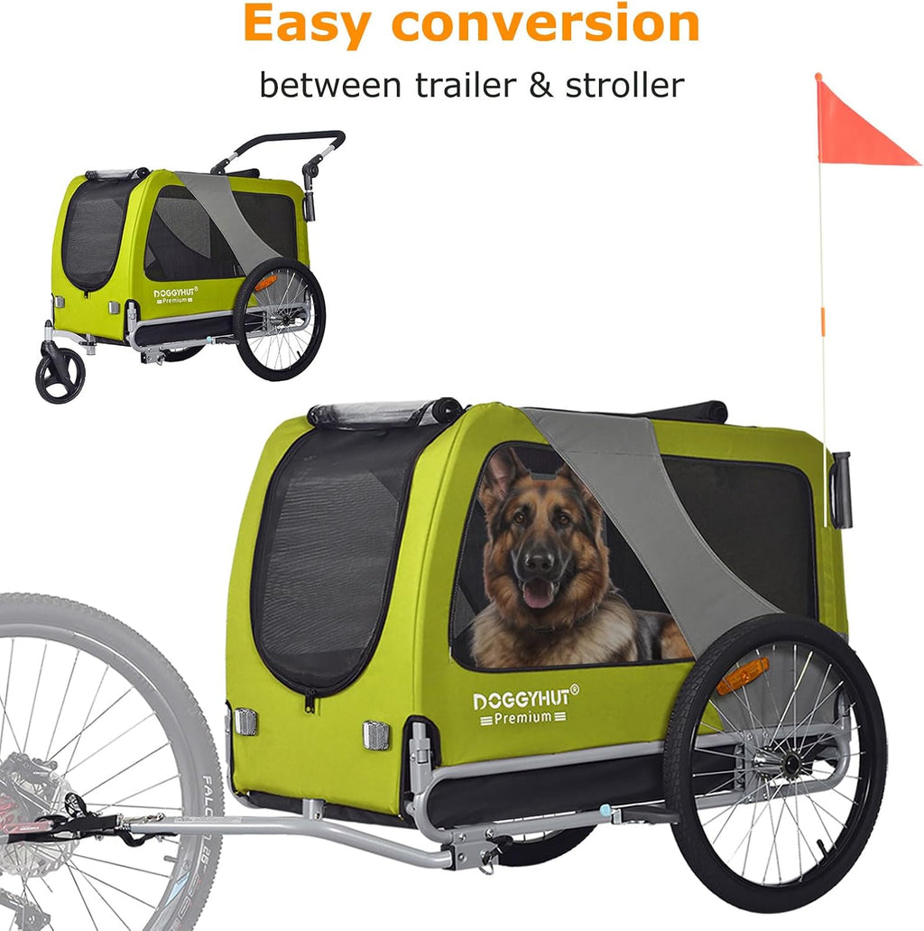 doggyhut® premium xl pet bike trailer & stroller shown in use