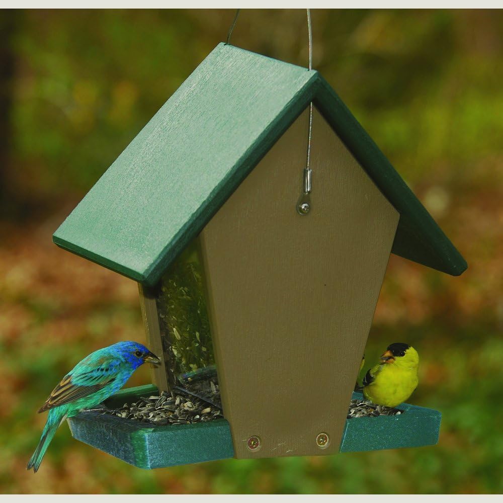 recycled plastic small hopper bird feeder, green and, main product view