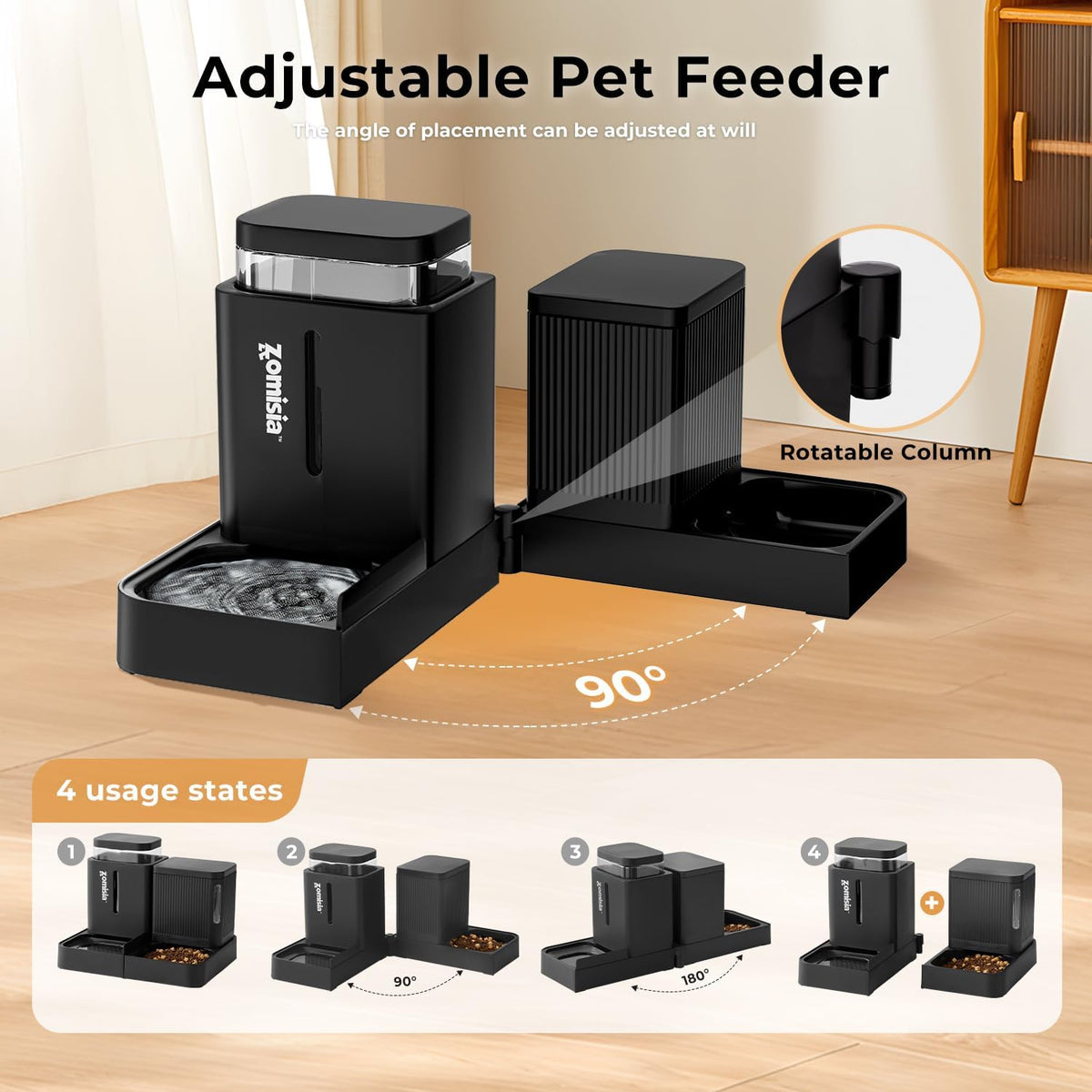 zomisia gravity cat feeder and water dispenser, 0.8, side view