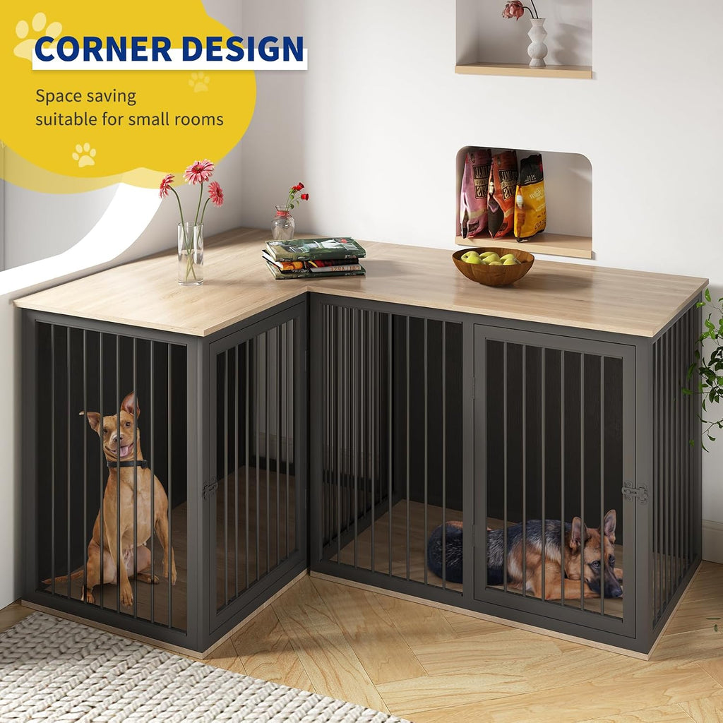 dog crate furniture for 2 dogs, 79.1" large showing dimensions