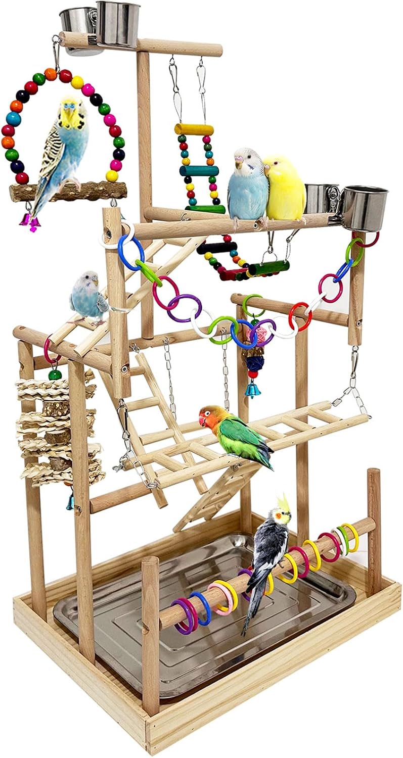 5 layers large bird playground natural wood parrot, main product view