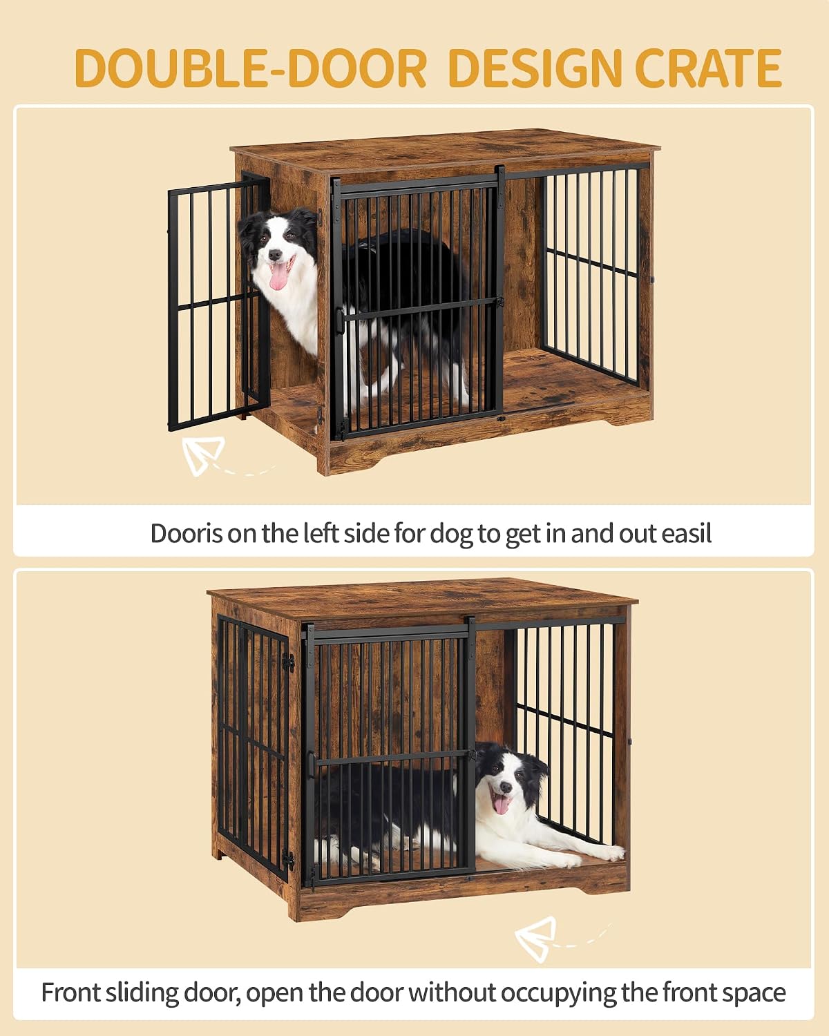 hzuaneri 44.1 in xl dog crate furniture indoor, side view