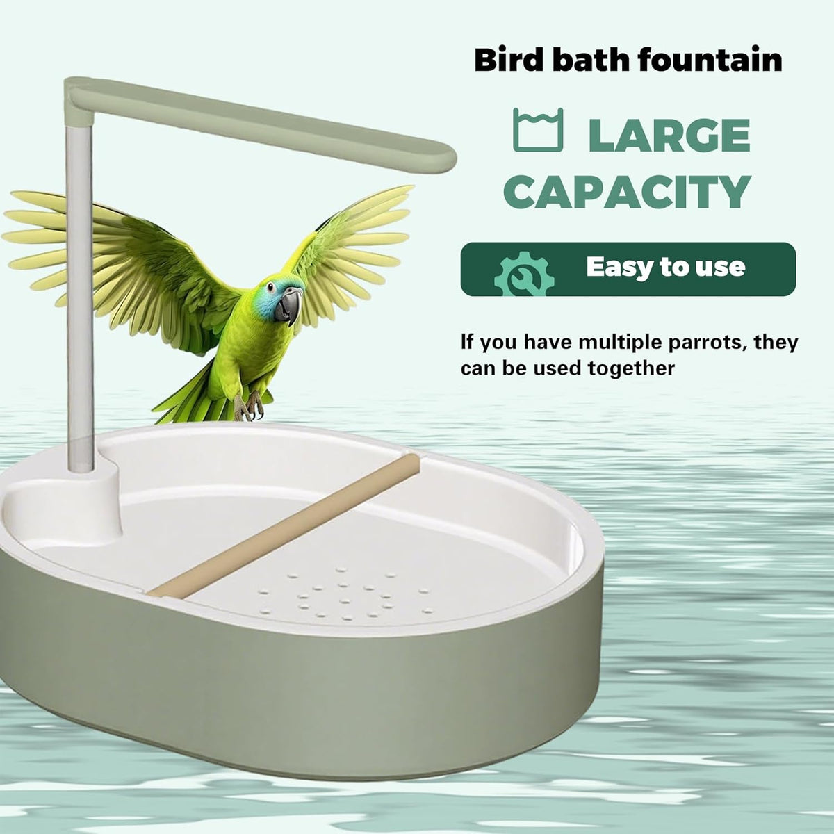 parrot bathtub bird automatic bath shower,large bird shower, close-up detail