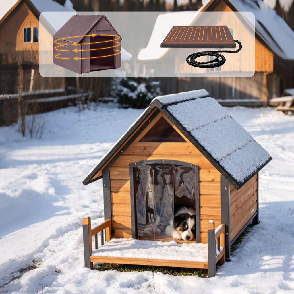 aivituvin heated dog house outdoor with insulated liner,brown, main product view
