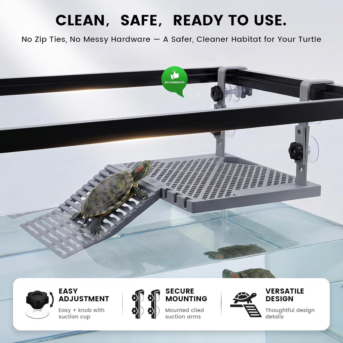 upgraded adjustable hanging turtle basking platform, abs material on a desk or shelf
