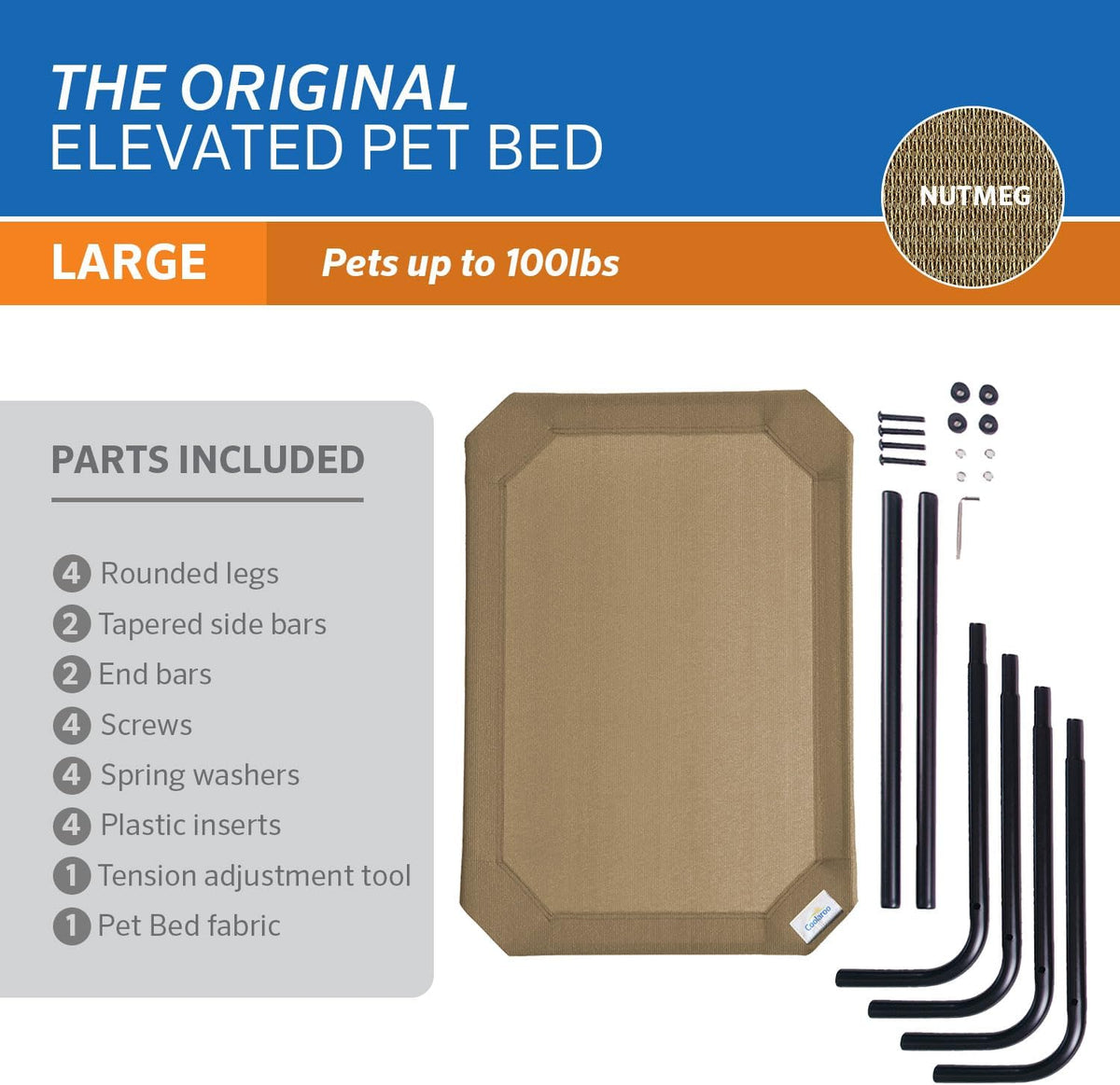 coolaroo original elevated dog bed - breathable off-the-ground showing dimensions