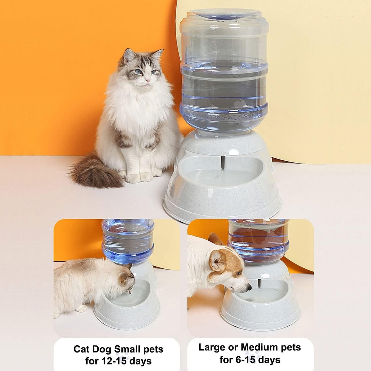 pet water dispenser station - 3 gallon/11l replenish showing dimensions
