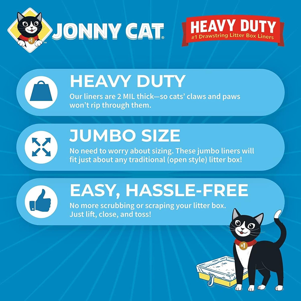 jonny heavy duty cat litter box liners (pack showing dimensions