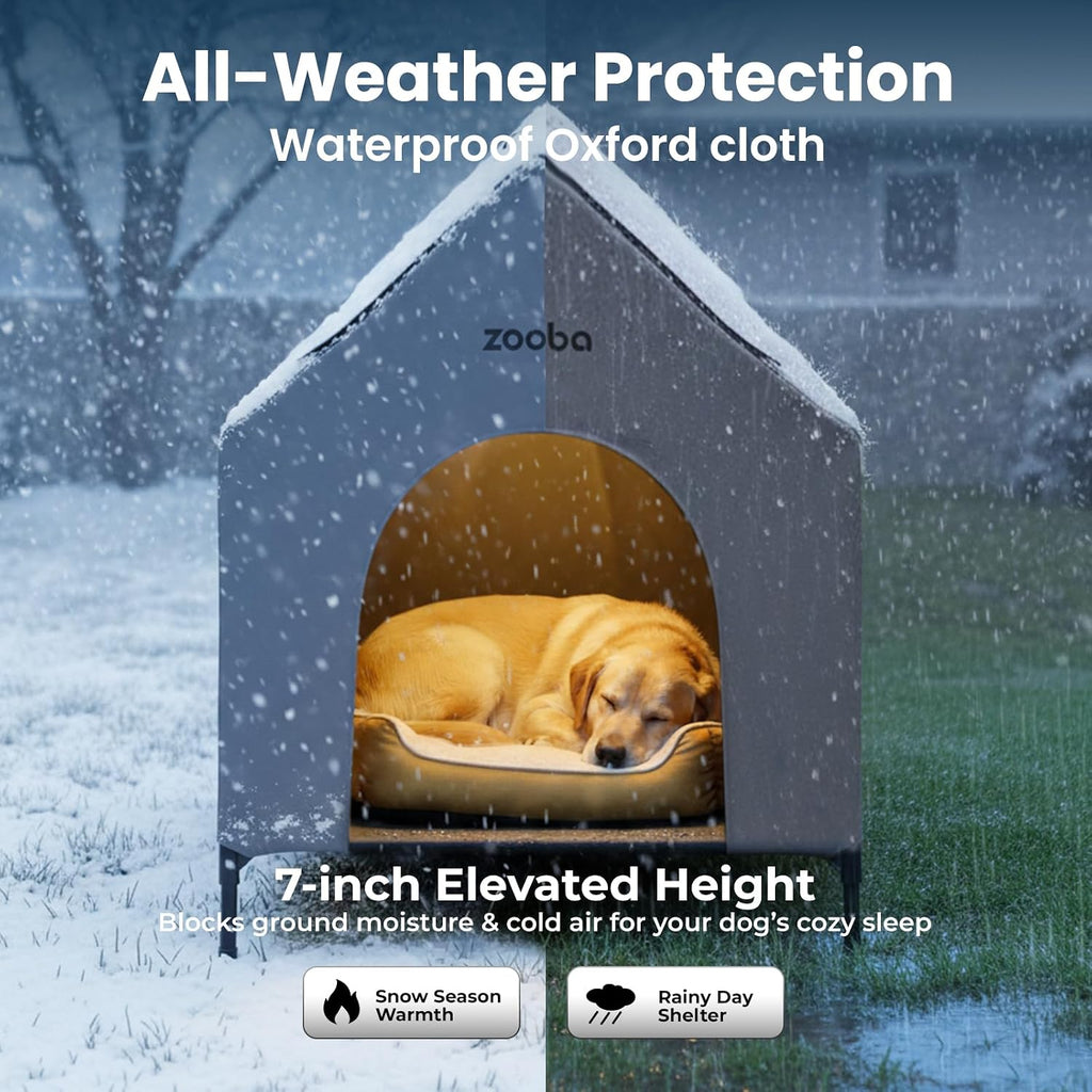 zooba large dog house outdoor, 36in elevated 2-in-1, close-up detail