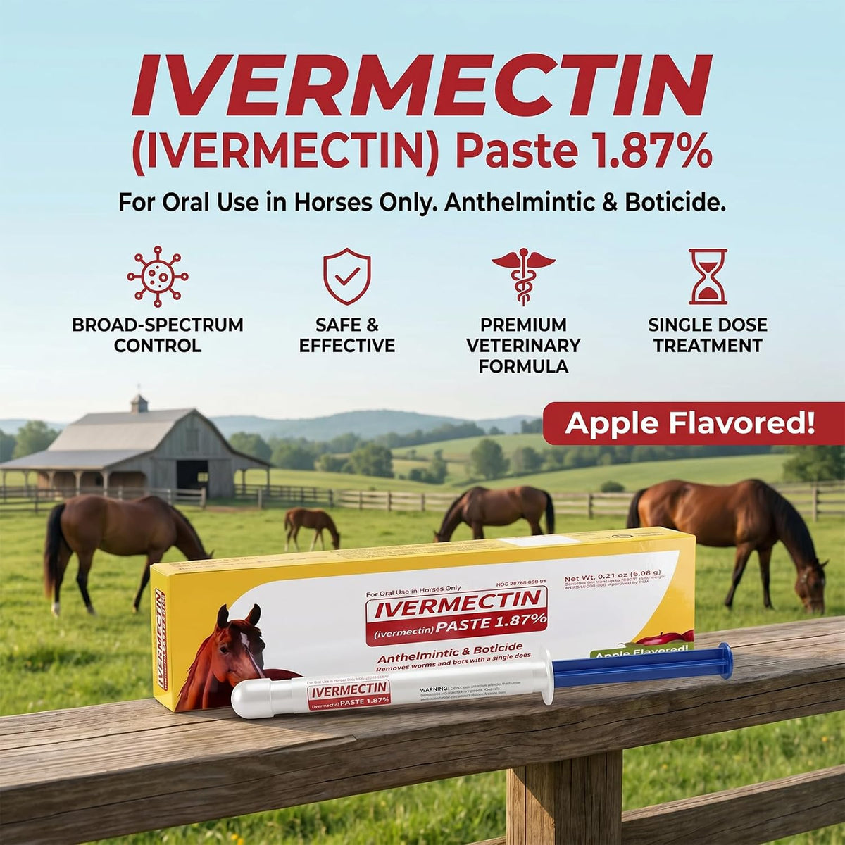 ivermectin horse paste 1.87% – apple flavored oral, close-up detail