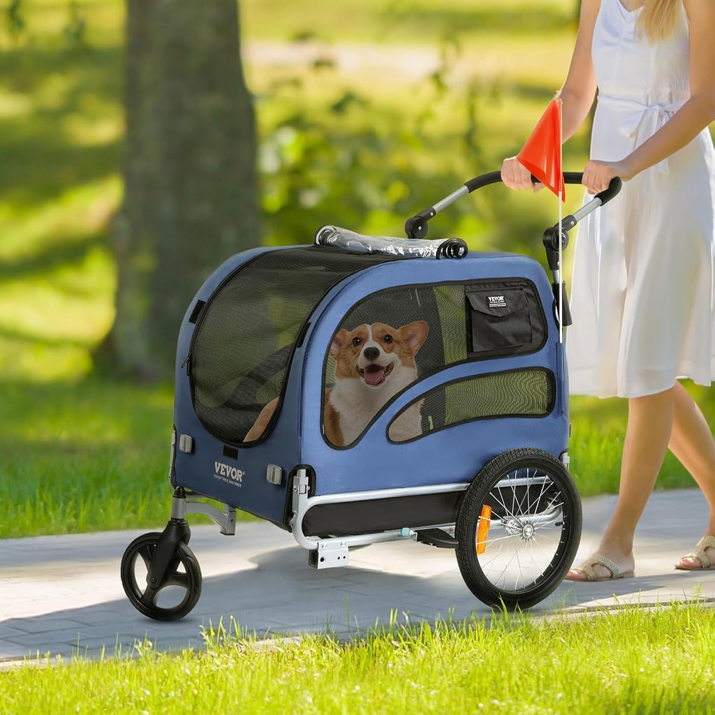 vevor dog bike trailer, supports up to 66/88/100, front angle view