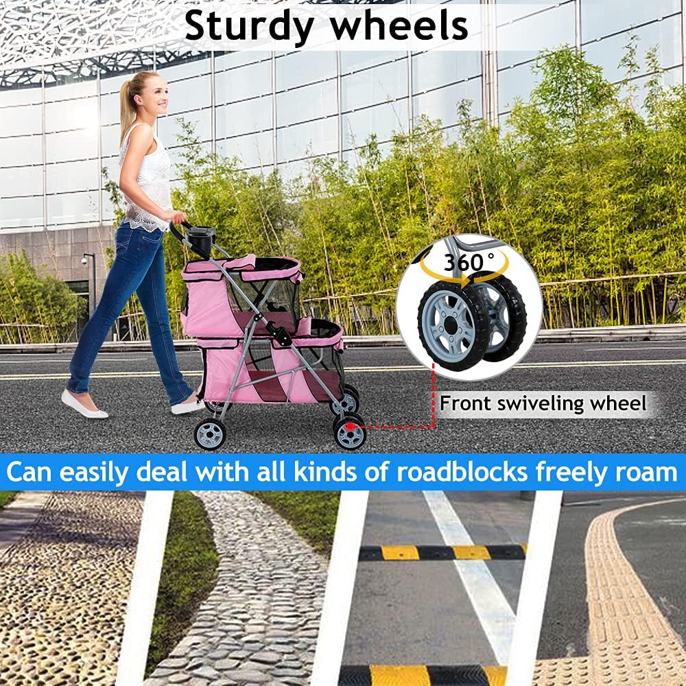 dkeli 4 wheel pet stroller for small and, close-up detail