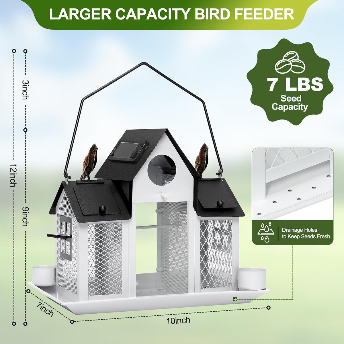 solar bird feeders for outdoors hanging, bird houses showing dimensions