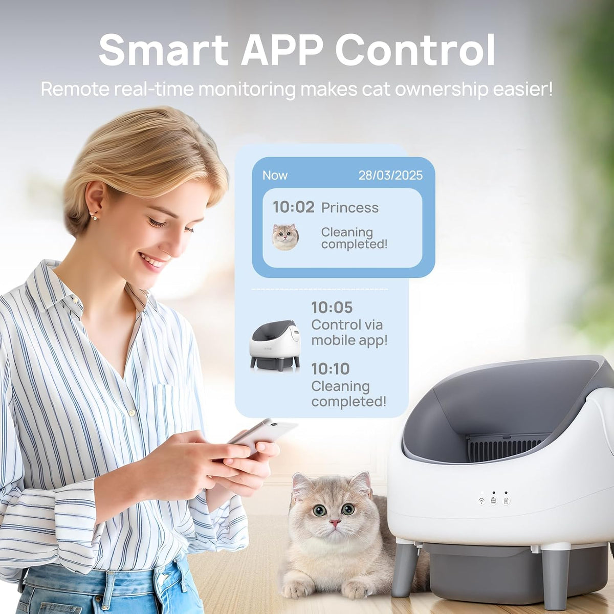 open-top automatic cat litter box, self cleaning litter, side view