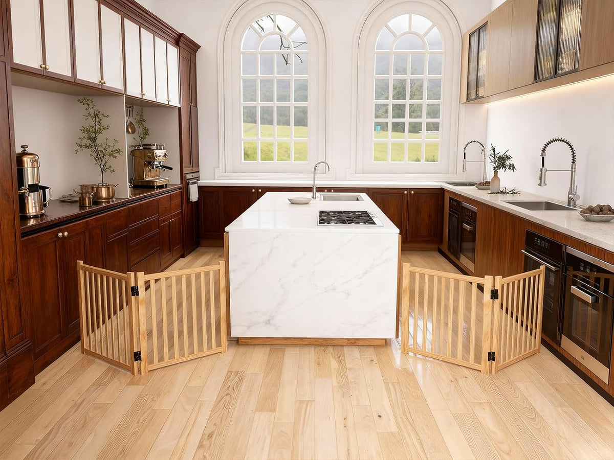 freestanding wooden dog gate indoor- 23" h 2 shown in use