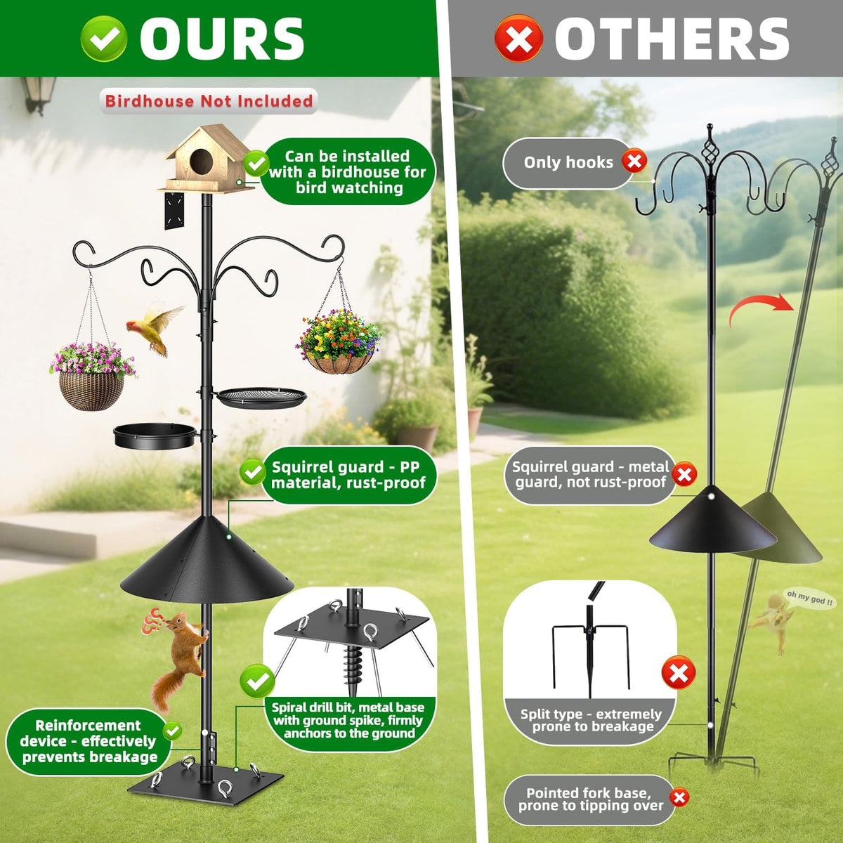 upgraded heavy duty bird feeder pole, 92 inch, side view