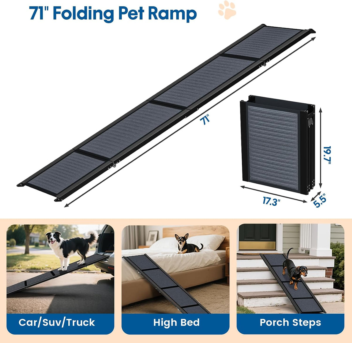hbtower 71" l x 17.3" w folding dog shown in use
