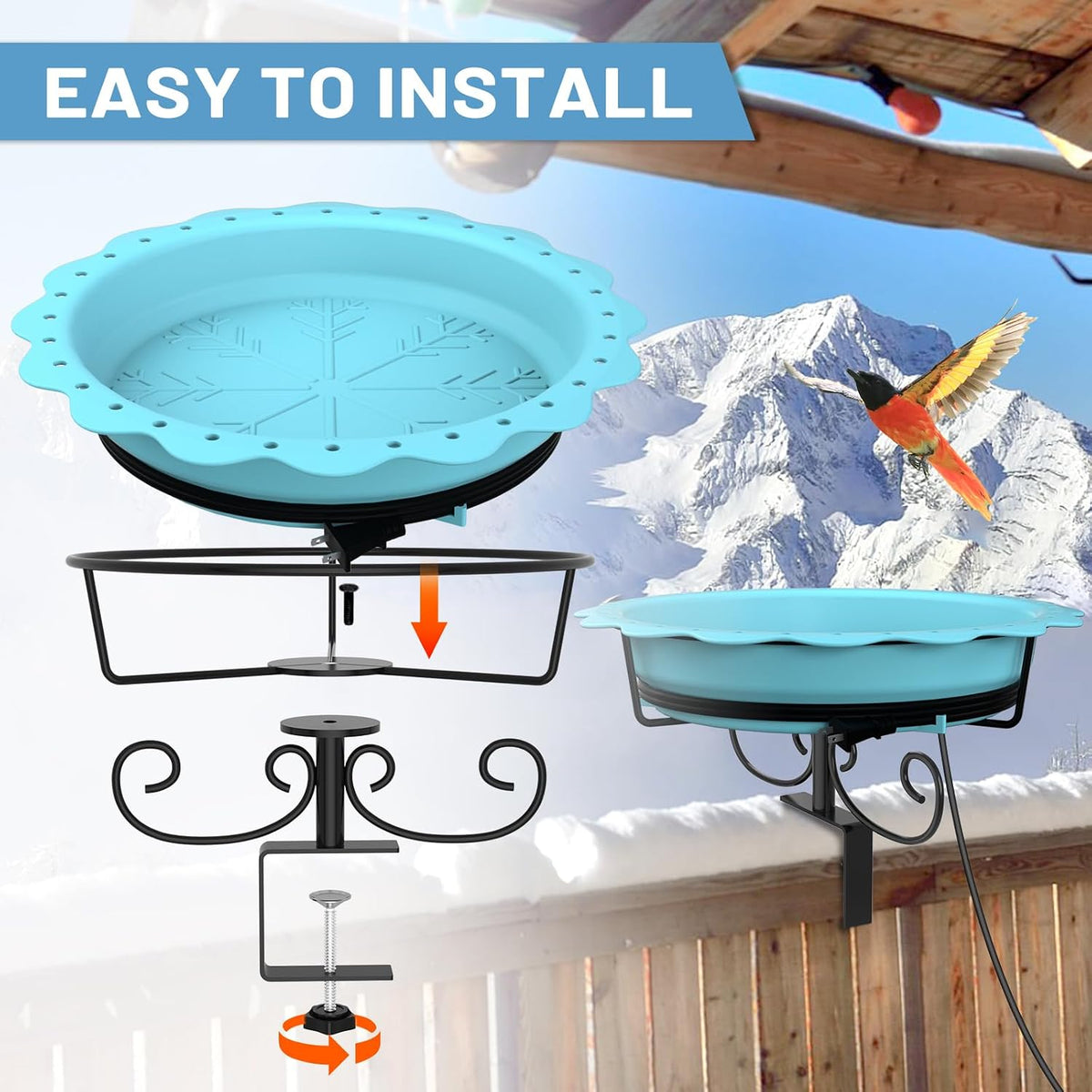 100w heated bird baths for outdoors, heated birdbath showing dimensions