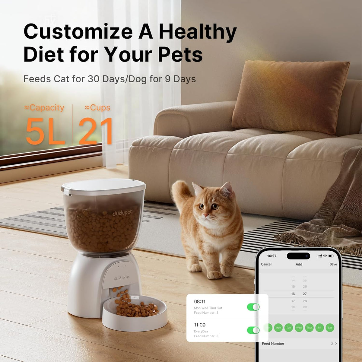 automatic cat feeder with wifi, timed cat dry, close-up detail